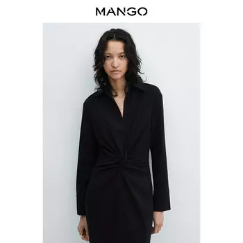 Женское платье Mango с V-образным вырезом и длинными рукавами, светло-коричневый