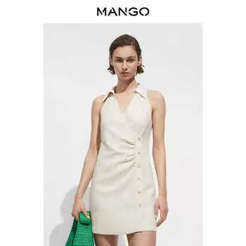 Женское платье Mango с запахом и v-образным вырезом на пуговицах, светло-бежевый