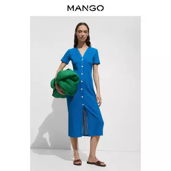 Женское платье Mango трикотажное из смесового хлопка, синий