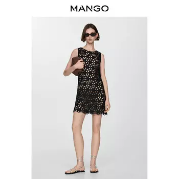 Женское платье Mango вязаное крючком, черный