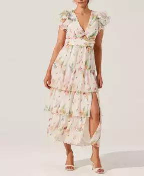 Женское платье макси Emporia с цветочным принтом и ярусами ASTR the Label, розовый