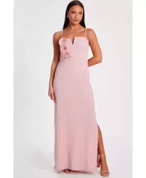 Женское платье макси из крепа Scuba с 3D аппликацией QUIZ, розовый