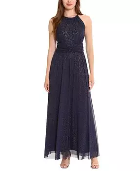 Женское платье макси с бретелькой на бретельках и рюшами London Times, золото