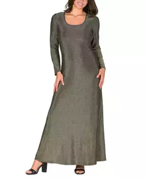 Женское платье макси с длинным рукавом и круглым вырезом из мерцающей ткани 24seven Comfort Apparel, золотой