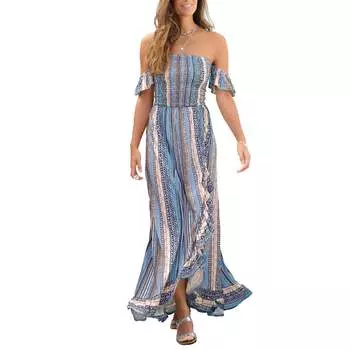 Женское платье макси с оборками и принтом LASCANA, цвет navy printed