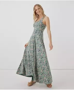 Женское платье макси с открытой спиной и расклешенным силуэтом Pact, мультиколор