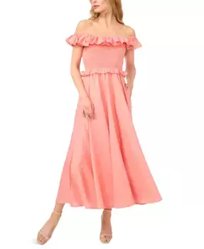 Женское платье макси с открытыми плечами и сборкой CeCe, розовый