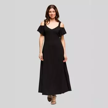 Женское платье макси с открытыми плечами и воланами на рукавах 24Seven Comfort Apparel, черный