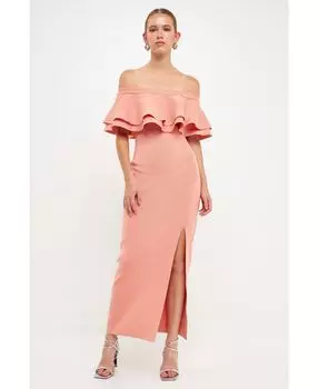 Женское платье макси с открытыми плечами, рюшами и разрезом по ноге endless rose