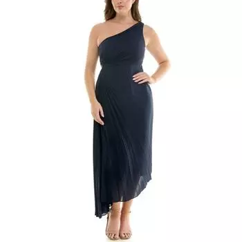 Женское платье макси с плиссировкой и одним плечом Nicole Miller, цвет deep navy