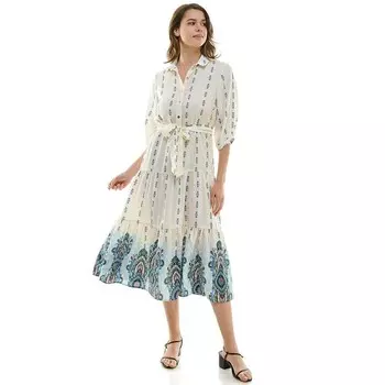 Женское платье макси с поясом и пуговицами спереди Figueroa и цветами Figueroa & Flower, цвет Ivory Blue