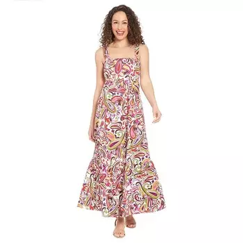 Женское платье макси с присборенной спиной и многоуровневым подолом London Times, цвет Pink Orange