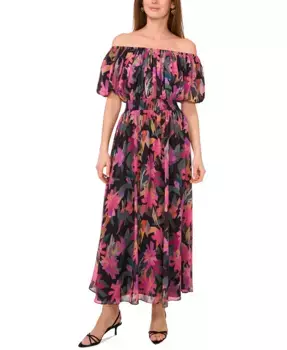 Женское платье макси с пышными рукавами и открытыми плечами Vince Camuto, мультиколор