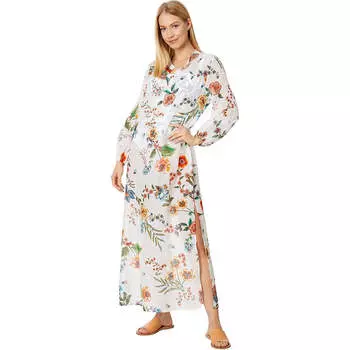 Женское платье макси с рукавами-фонариками Johnny Was с разноцветным белым цветочным принтом