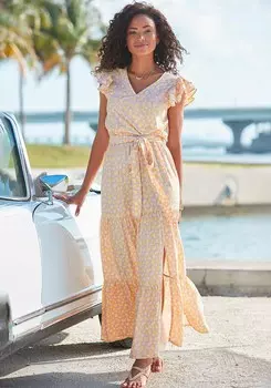 Женское платье макси с рукавами-крылышками LASCANA, цвет yellow multi