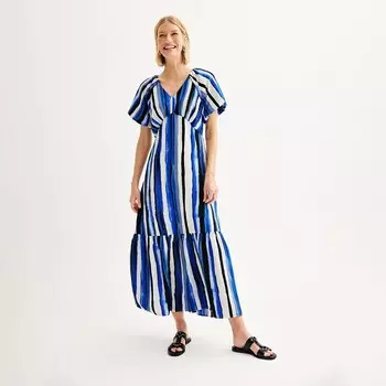 Женское платье макси с v-образным вырезом и v-образным вырезом на талии с завышенной талией Nine West, цвет Water Color Stripe