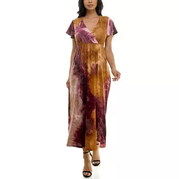 Женское платье макси с v-образным вырезом и принтом тай-дай Nina Leonard, цвет Wine Rust Khaki