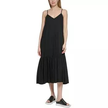 Женское платье макси с V-образным вырезом и карманом DKNY Jeans, черный