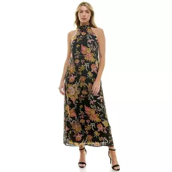 Женское платье макси с вырезом на спине и лямкой Luxology, цвет Black Peach Gold