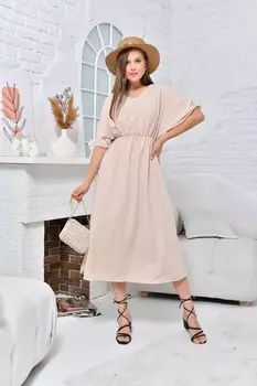 Женское платье макси со сборками на талии и V-образным вырезом на рукавах VOLT CLOTHNG, бежевый