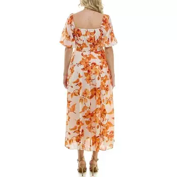 Женское платье макси Taylor с квадратным вырезом и оборками, цвет Cream Vivid Orange