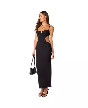 Женское платье макси в рубчик с вырезами и чашечками Edikted, черный