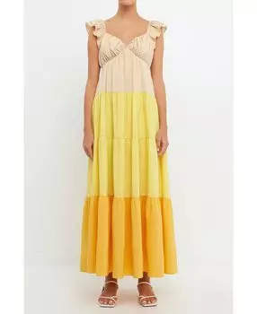 Женское платье макси в стиле милого сердца с цветными блоками English Factory, желтый