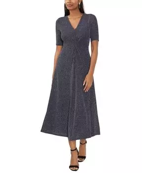 Женское платье металлик с v-образным вырезом, закрученным спереди и короткими рукавами MSK, синий