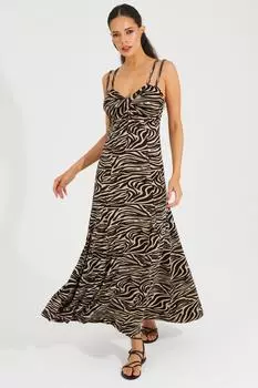 Женское платье миди экрю-черного цвета с завязкой спереди и двумя бретелями BK1654 Cool & Sexy, черный