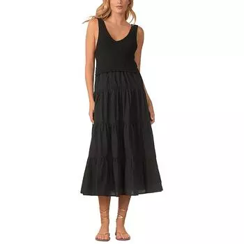 Женское платье миди без рукавов из смешанной ткани ELAN, черный