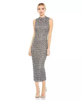 Женское платье миди без рукавов с высоким воротником и украшением Mac Duggal, серый