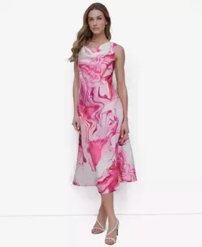 Женское платье миди без рукавов с капюшоном и принтом DKNY, розовый