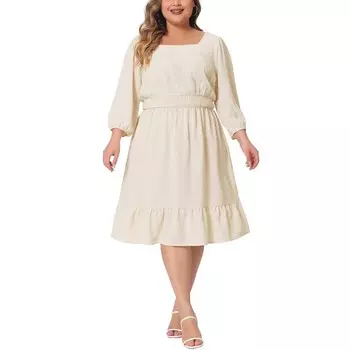 Женское платье миди больших размеров с присборенной талией и рукавами 3/4 в швейцарский горошек Agnes Orinda, цвет Apricot