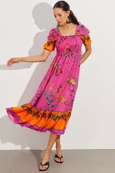 Женское платье миди цвета фуксии с блестящим квадратным воротником M167 Cool & Sexy, розовый