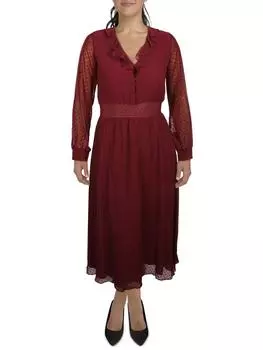 Женское платье-миди длиной до середины икры с оборками Nanette Nanette Lepore, цвет merlot