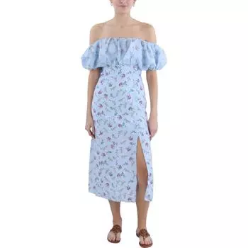 Женское платье-миди Floriana Ciarra с цветочным принтом и открытыми плечами French Connection, цвет cashmere blue