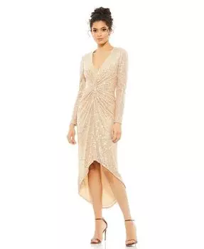 Женское платье миди Ieena с пайетками Hi-Lo и закрученной передней частью Mac Duggal, золото