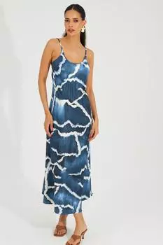 Женское платье миди из атласа батик цвета индиго Cool & Sexy, синий