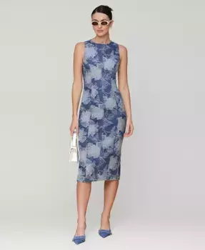 Женское платье миди из денима с цветочной вышивкой Avec Les Filles, синий