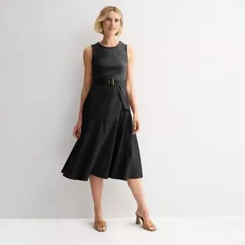 Женское платье миди из комбинированных материалов Nine West, черный