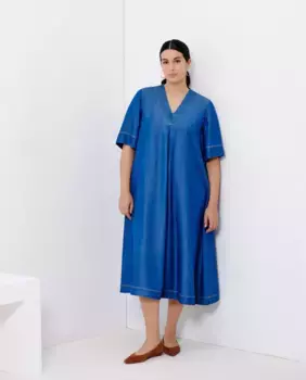 Женское платье миди из лиоцелла с V-образным вырезом Couchel, синий