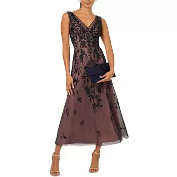 Женское платье миди из полиэстера с отделкой Adrianna Papell, темно-синий/розовый