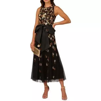 Женское платье миди из полиэстера с бисером Adrianna Papell, черный/золотой