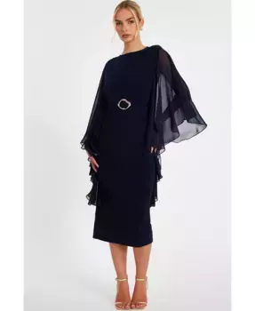 Женское платье миди из шифона с рюшами QUIZ, синий