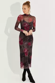 Женское платье миди из тюля с антрацитовым узором YEL221355 Cool & Sexy, серый