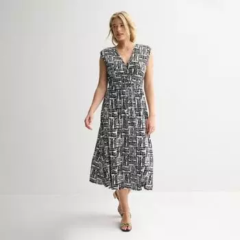 Женское платье миди-макси с завышенной талией Nine West, цвет black bamboo texture