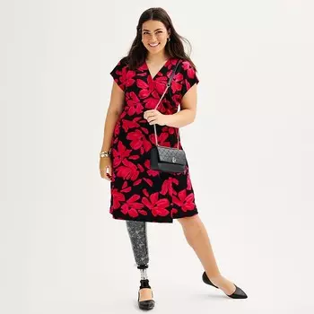 Женское платье миди Nine West с адаптивным v-образным вырезом и рукавами «летучая мышь» с запахом, цвет Breezy Blooms