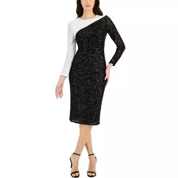 Женское платье миди ниже колена с пайетками Anne Klein, черный/белый