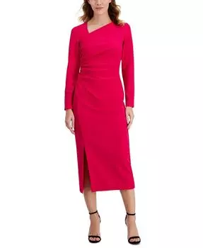Женское платье миди с асимметричным вырезом и рюшами Anne Klein, розовый