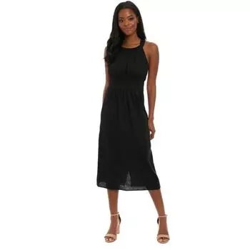 Женское платье миди с бретелькой через шею и вставкой на талии London Times, черный